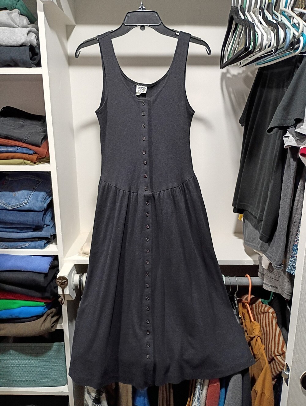 Vintage 90s Black Fit & Flare Midi Dress
